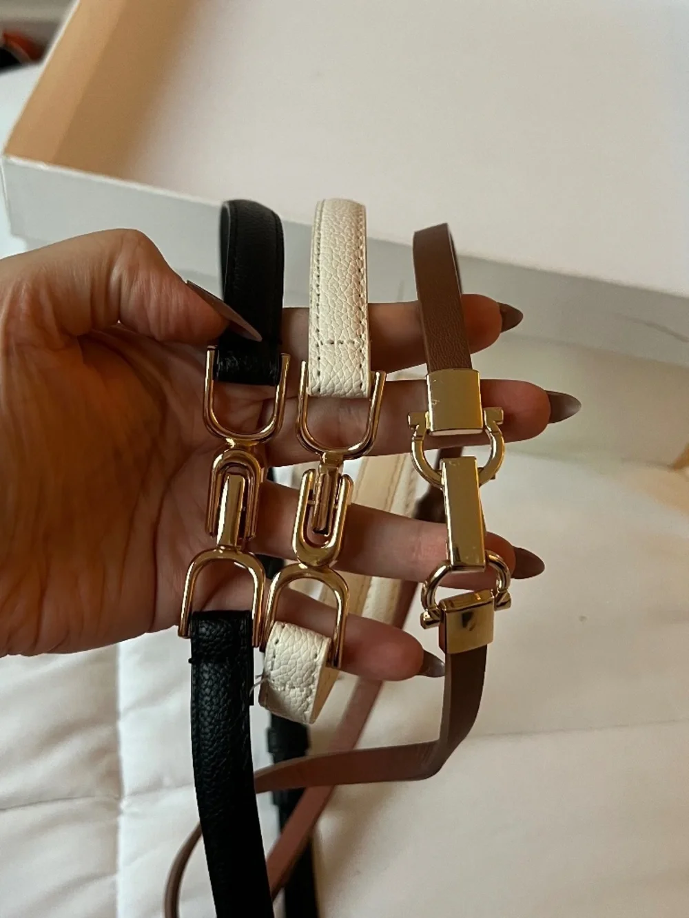 3-Piece Waist Belt Set – Black, White & Brown – Gold Buckle – M